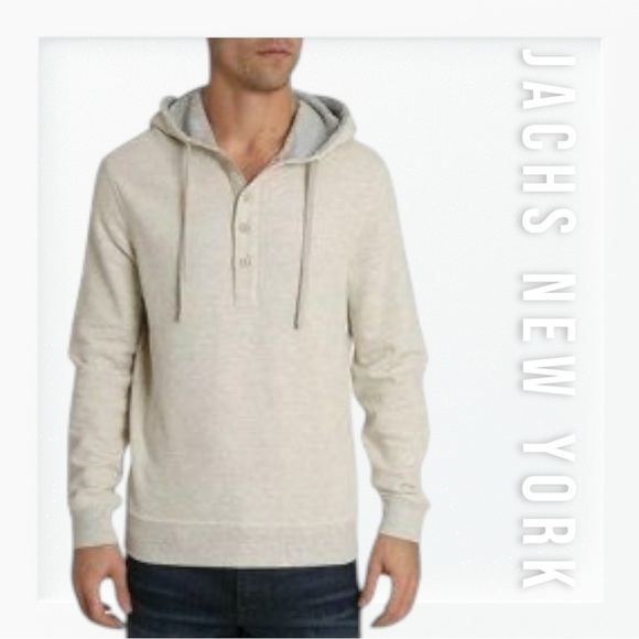 NWT Jachs Cream Tight Knit Hooded Henley Shirt sz M - Picture 1 of 9